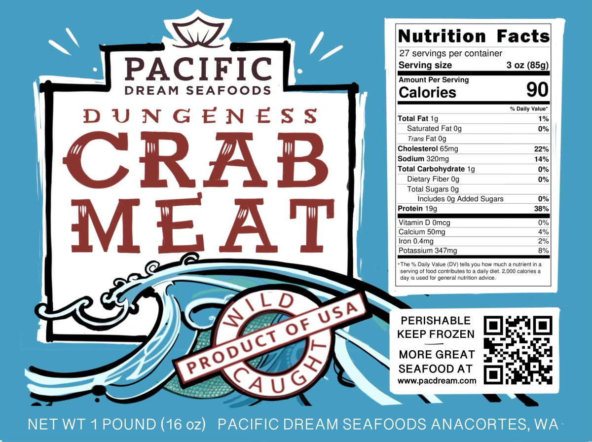 Pacific Dream Seafoods Dungeness crab meat label