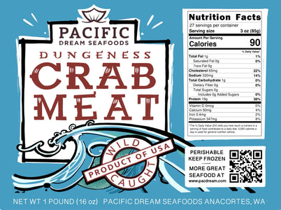 Pacific Dream Seafoods Dungeness crab meat label