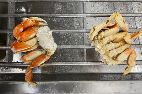 Pacific Dream Seafoods Dungeness crab sections on grill
